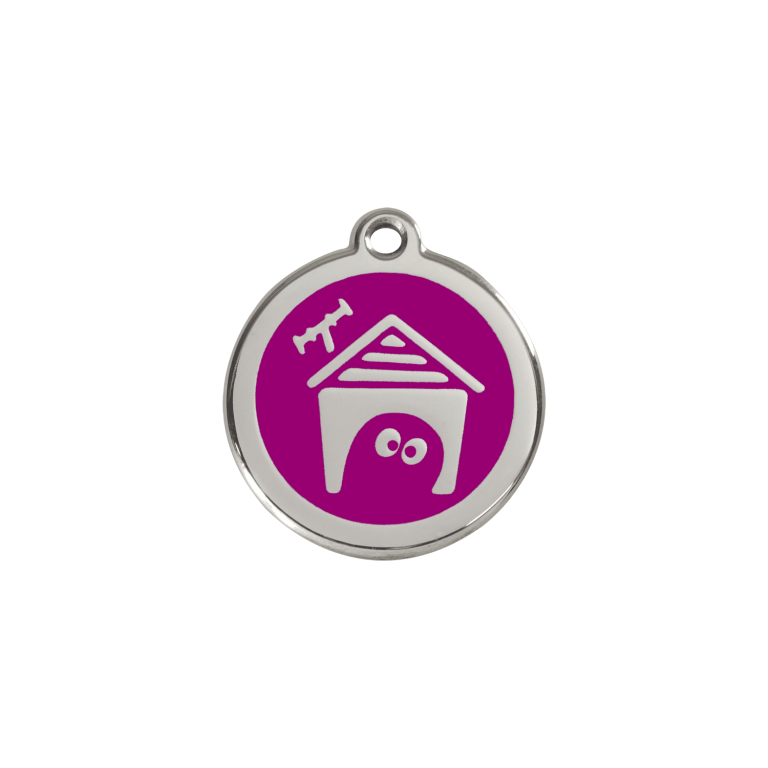 Vue avant - Médaille personnalisée pour chien/chat Red Dingo violet en émail et acier inoxydable - Size S - Réf : 01-DH-PU-SM