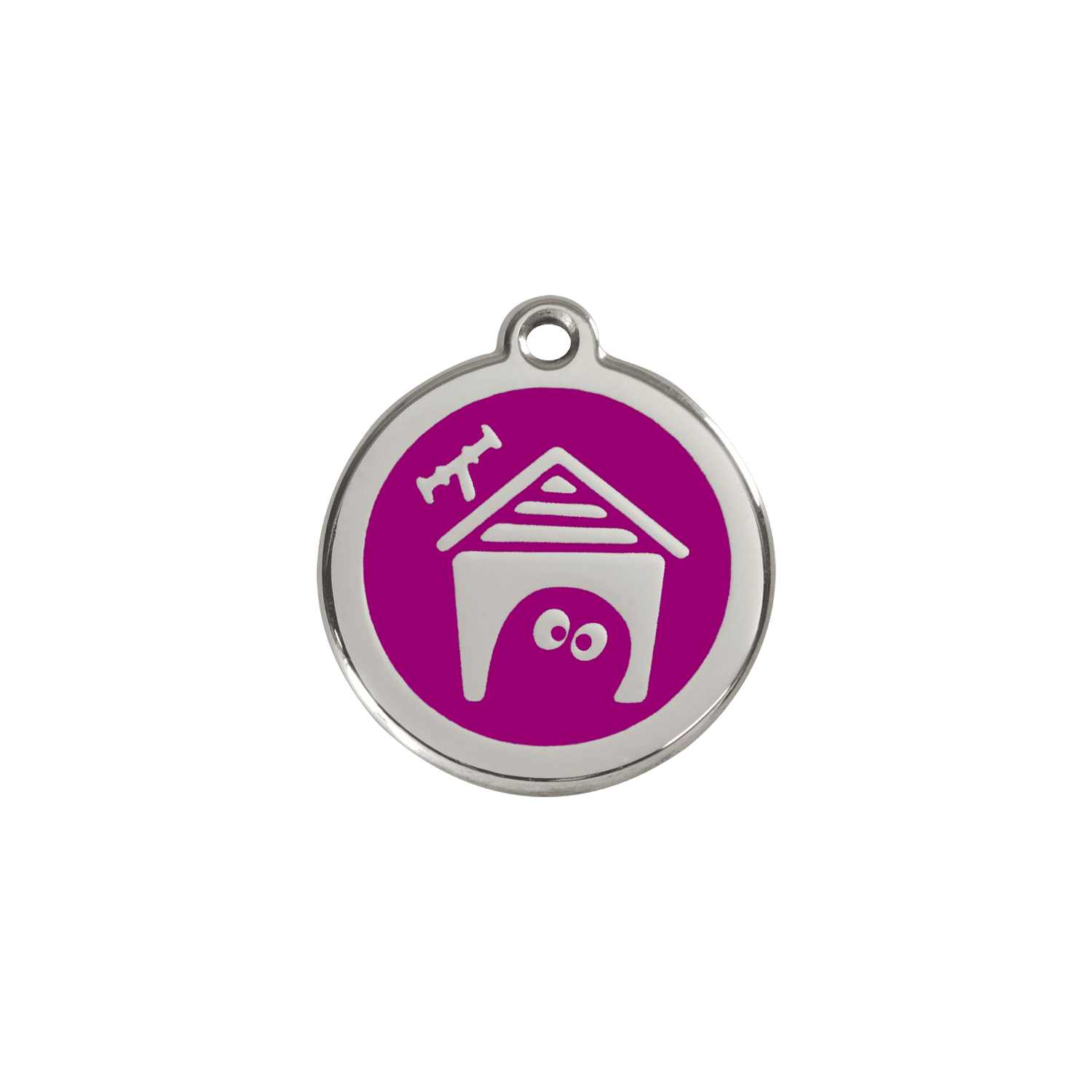 Vue avant - Médaille personnalisée pour chien/chat Red Dingo violet en émail et acier inoxydable - Size S - Réf : 01-DH-PU-SM