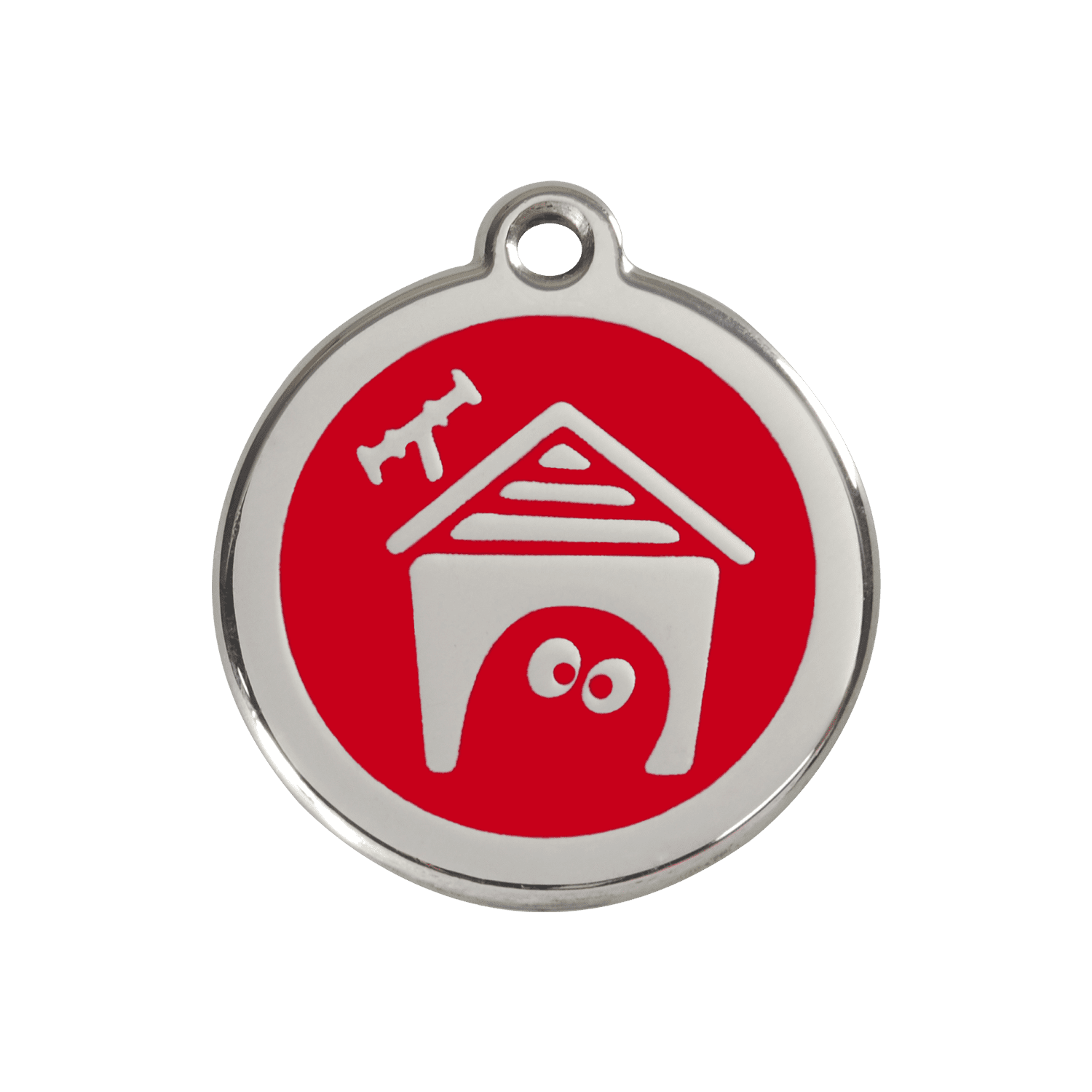 Vue avant - Médaille personnalisée pour chien Red Dingo en émail et acier inoxydable - Motif niche - Rouge - Size M