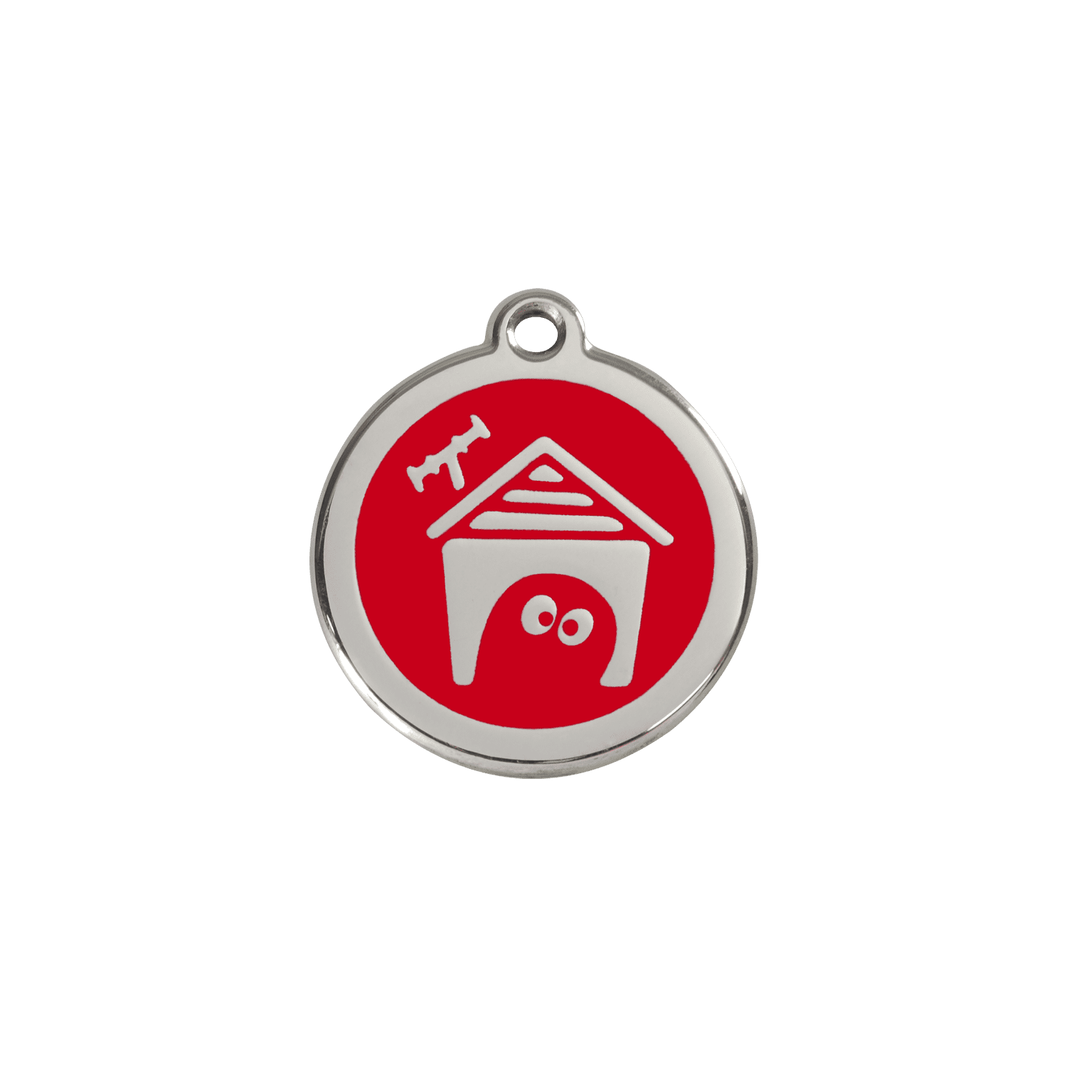 Vue avant - Médaille personnalisée pour chien/chat Red Dingo Émail/Acier inoxydable - Motif Niche - Rouge - Size S