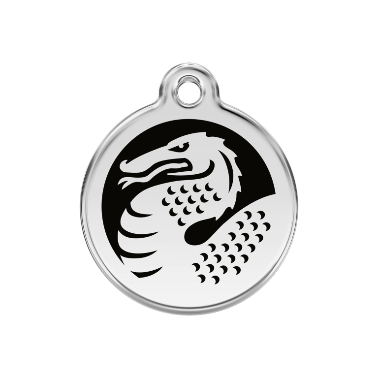 Vue avant - Médaille personnalisable pour chien en émail et acier inoxydable avec motif dragon - Red Dingo - Noir - Size M