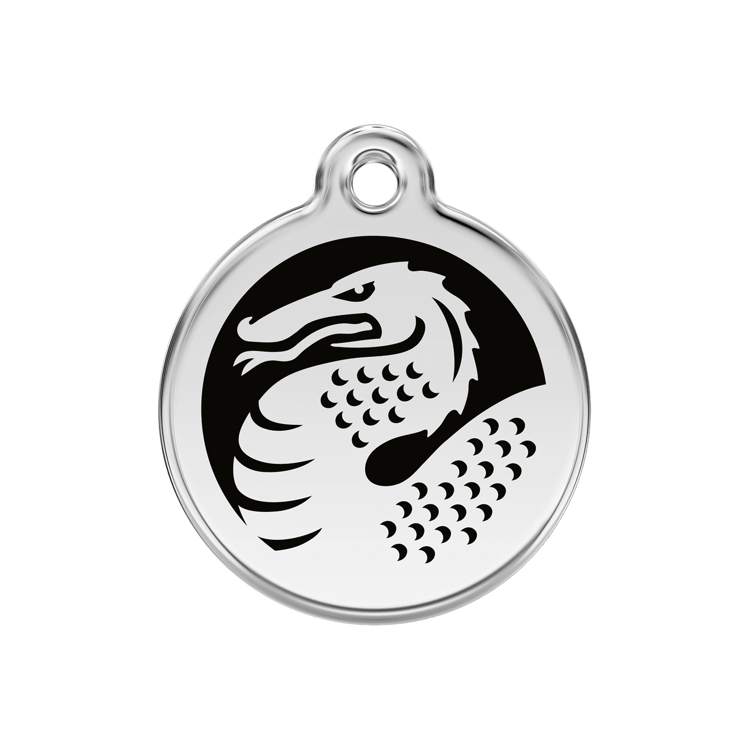 Vue avant - Médaille personnalisable pour chien en émail et acier inoxydable avec motif dragon - Red Dingo - Noir - Size M