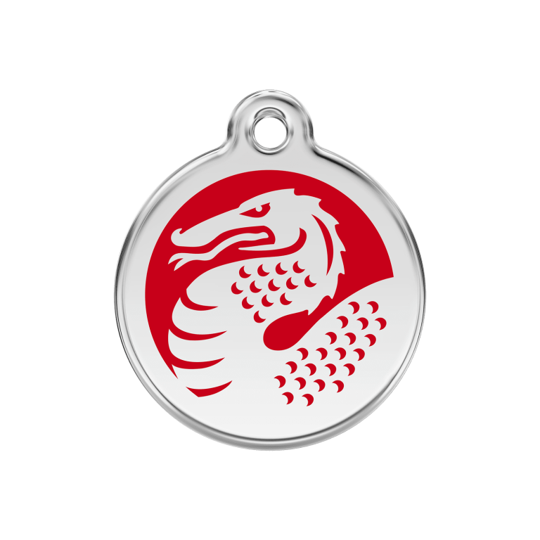 Vue avant - Médaille personnalisée pour chien Red Dingo Dragon en émail et acier inoxydable - Rouge - Size M
