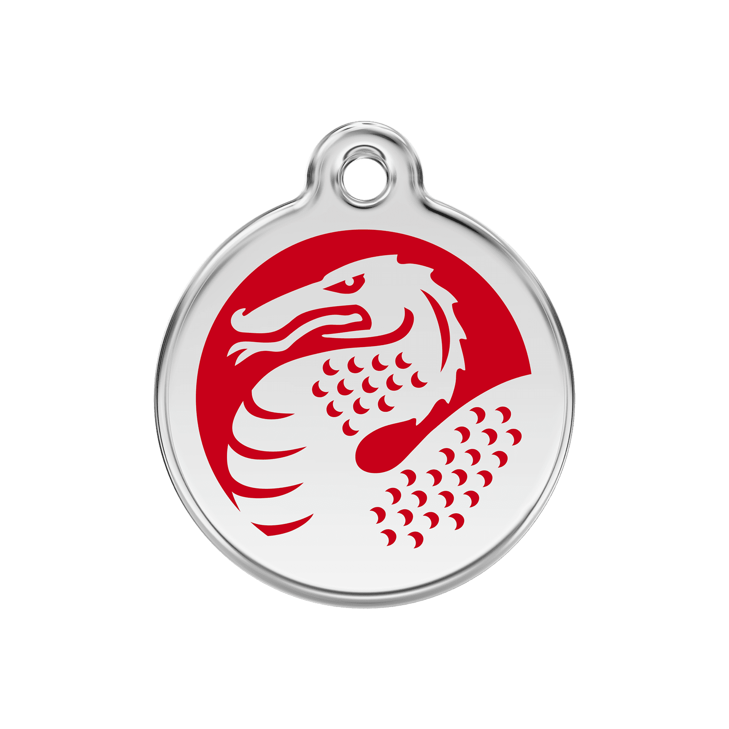 Vue avant - Médaille personnalisée pour chien Red Dingo Dragon en émail et acier inoxydable - Rouge - Size M