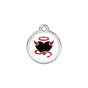 White Devil Cat ID Tag Small Enamel & Stainless Steel