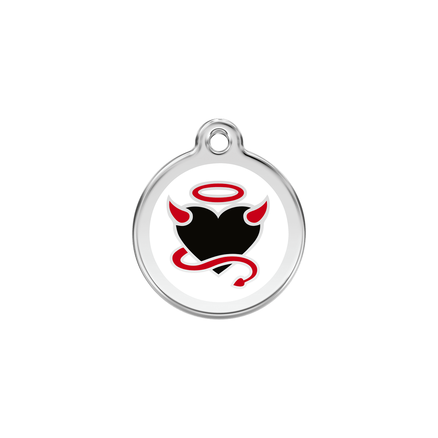 Vue avant - Médaille personnalisée pour chien/chat Red Dingo Émail et acier inoxydable - Motif Diable - Blanc - Size S