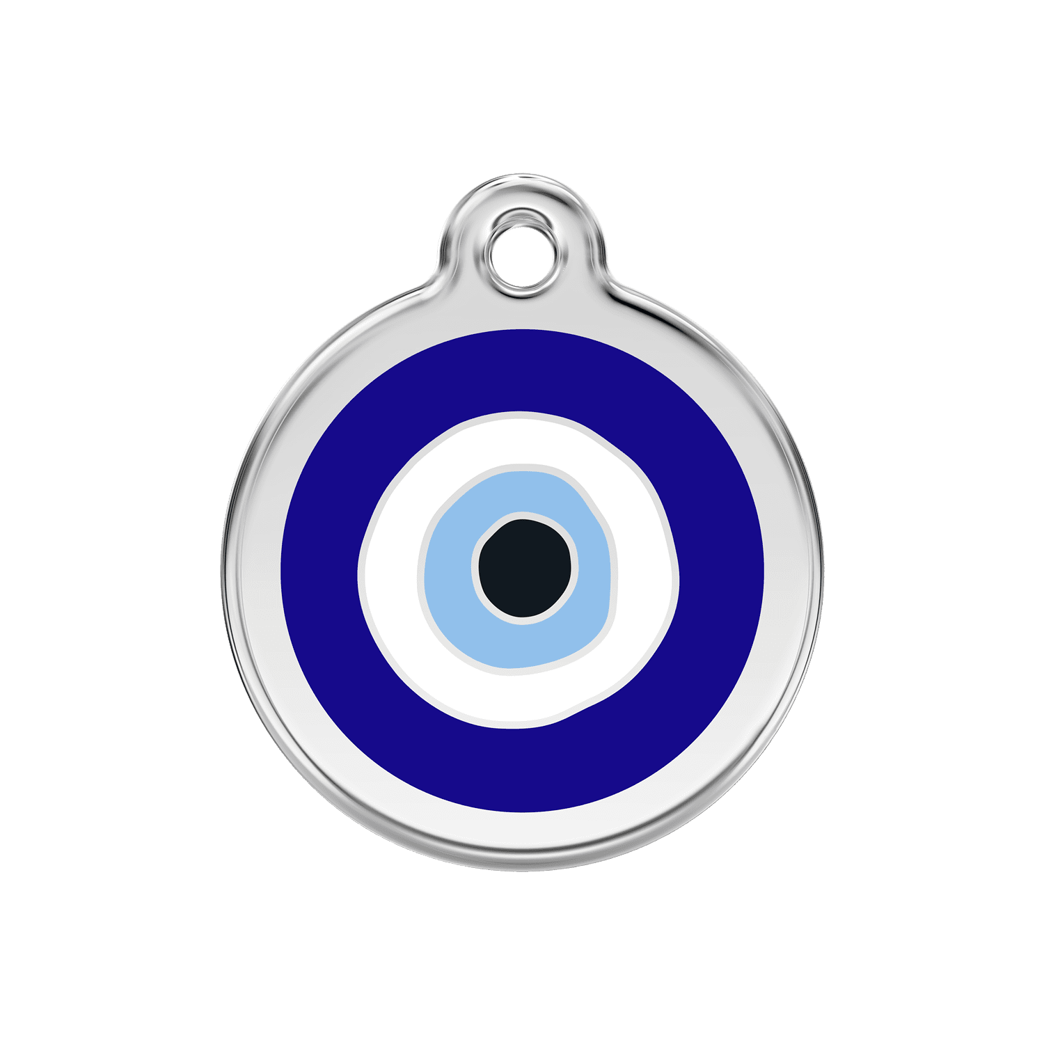 Vue avant - Médaille personnalisée pour chien/chat Red Dingo Émail/Acier inoxydable - Motif Mauvais ?il - Bleu foncé - Size M
