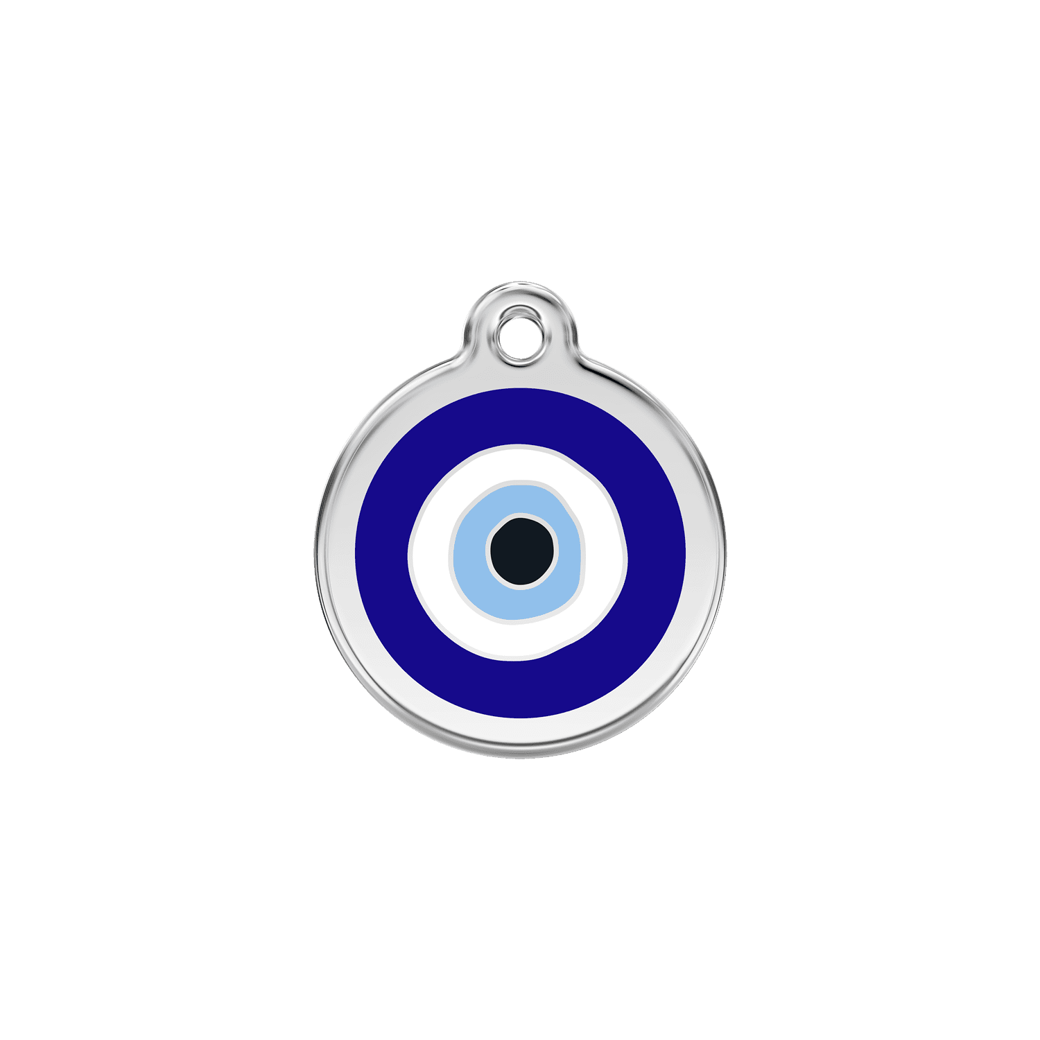 Vue avant - Médaille personnalisée pour chien/chat Red Dingo Émail/Acier inoxydable - Motif Mauvais œil - Bleu foncé - Size S
