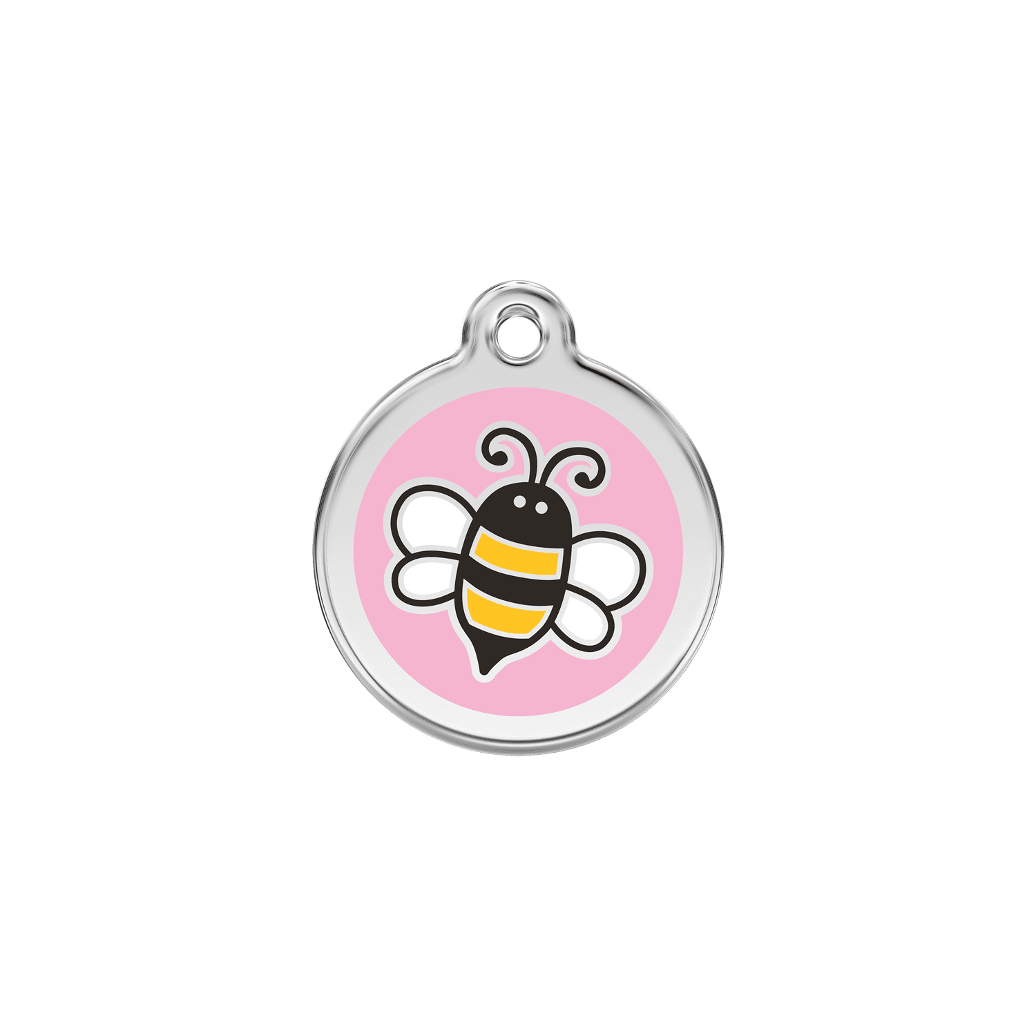 Vue avant - Médaille personnalisée en émail et acier inoxydable pour chat - Red Dingo - Bourdon rose - Size S
