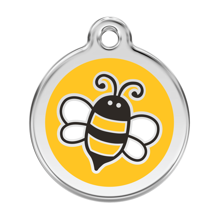Vue avant - Médaille personnalisable pour chien - Red Dingo Émail et acier inoxydable Bourdon Jaune - Size L
