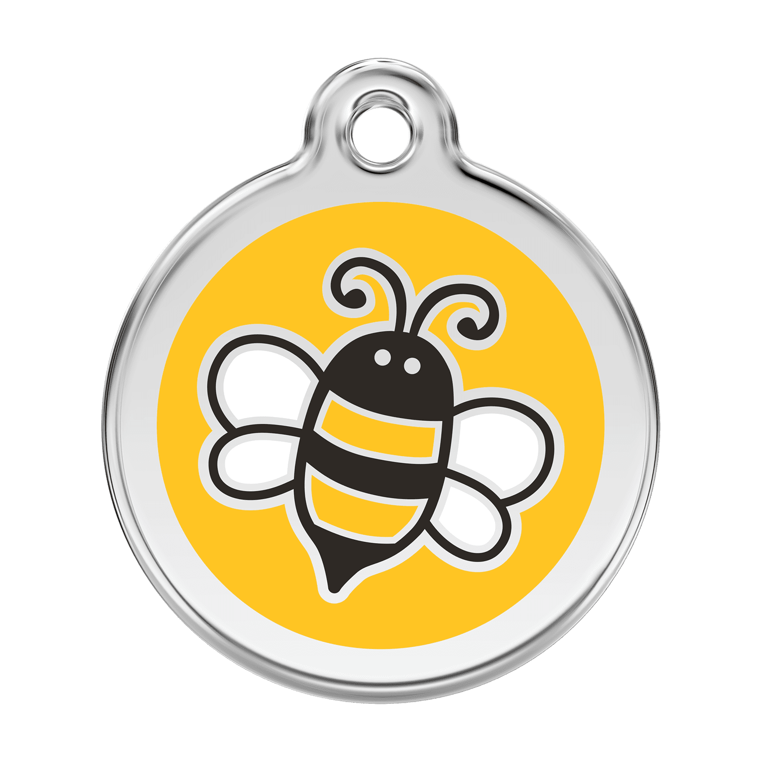 Vue avant - Médaille personnalisable pour chien - Red Dingo Émail et acier inoxydable Bourdon Jaune - Size L