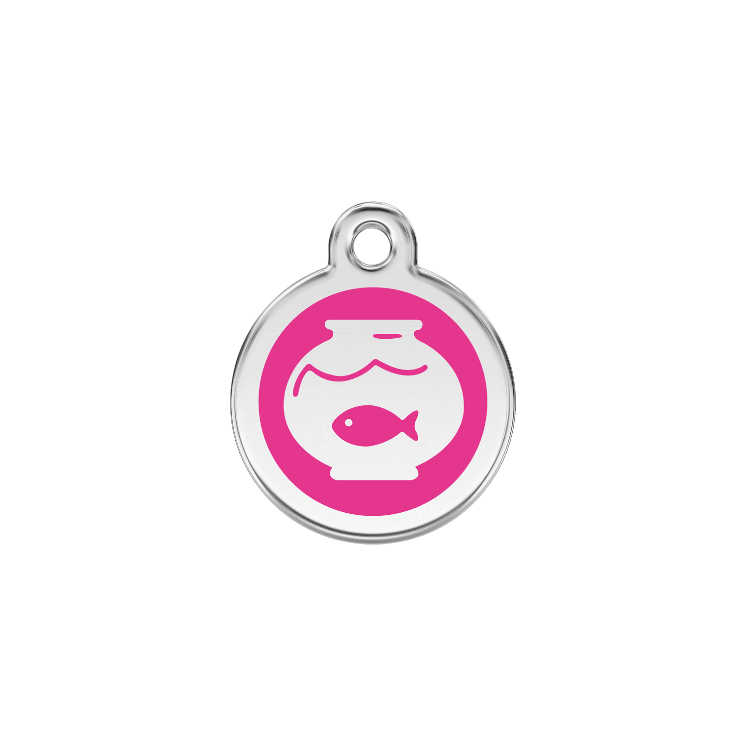 Vue avant - Médaille personnalisée pour chien/chat Red Dingo Émail/Acier inoxydable - Motif bocal poissons - Rose vif - Size S