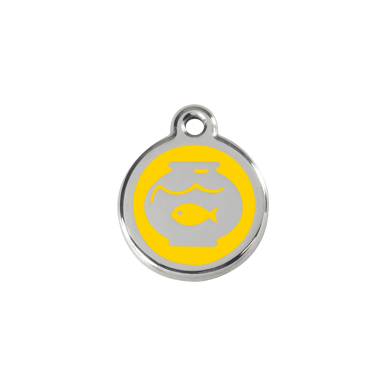 Vue avant - Médaille personnalisée pour chien/chat Red Dingo Émail/Acier Jaune - Motif Bocal Poissons - Size S