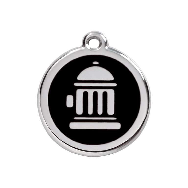 Vue avant - Médaille personnalisée pour chien Red Dingo Émail et acier inoxydable - Bouche d'incendie - Noir - Size M