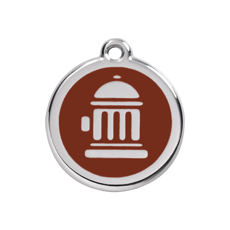 Vue avant - Médaille personnalisée pour chien Red Dingo Émail et acier inoxydable - Bouche d'incendie brun - Size M