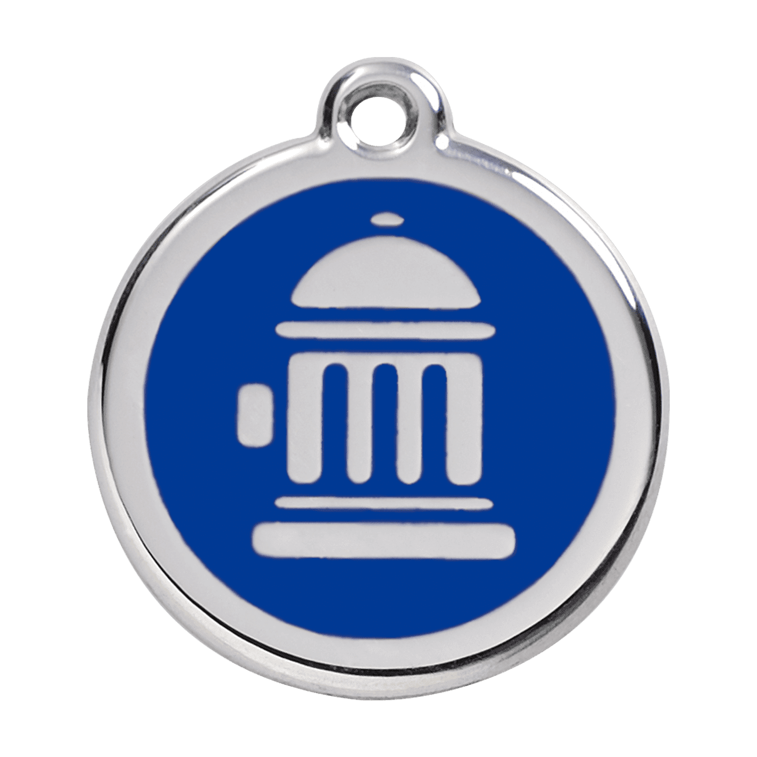 Vue avant - Médaille personnalisée pour chien Red Dingo Émail et acier inoxydable Bouche d'incendie Bleu foncé - Size L