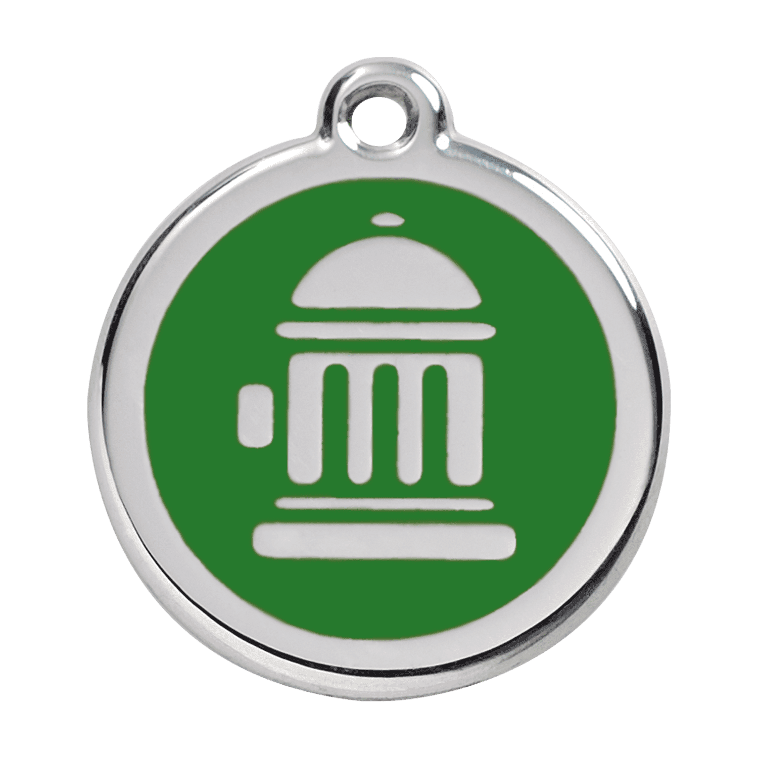 Vue avant - Médaille personnalisable pour chien Red Dingo Émail et acier inoxydable - Bouche d'incendie vert - Size L