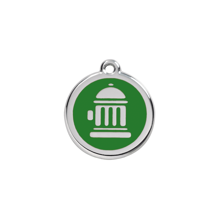 Vue avant - Médaille personnalisée pour chien/chat Red Dingo Émail et acier inoxydable - Bouche d'incendie vert - Size S