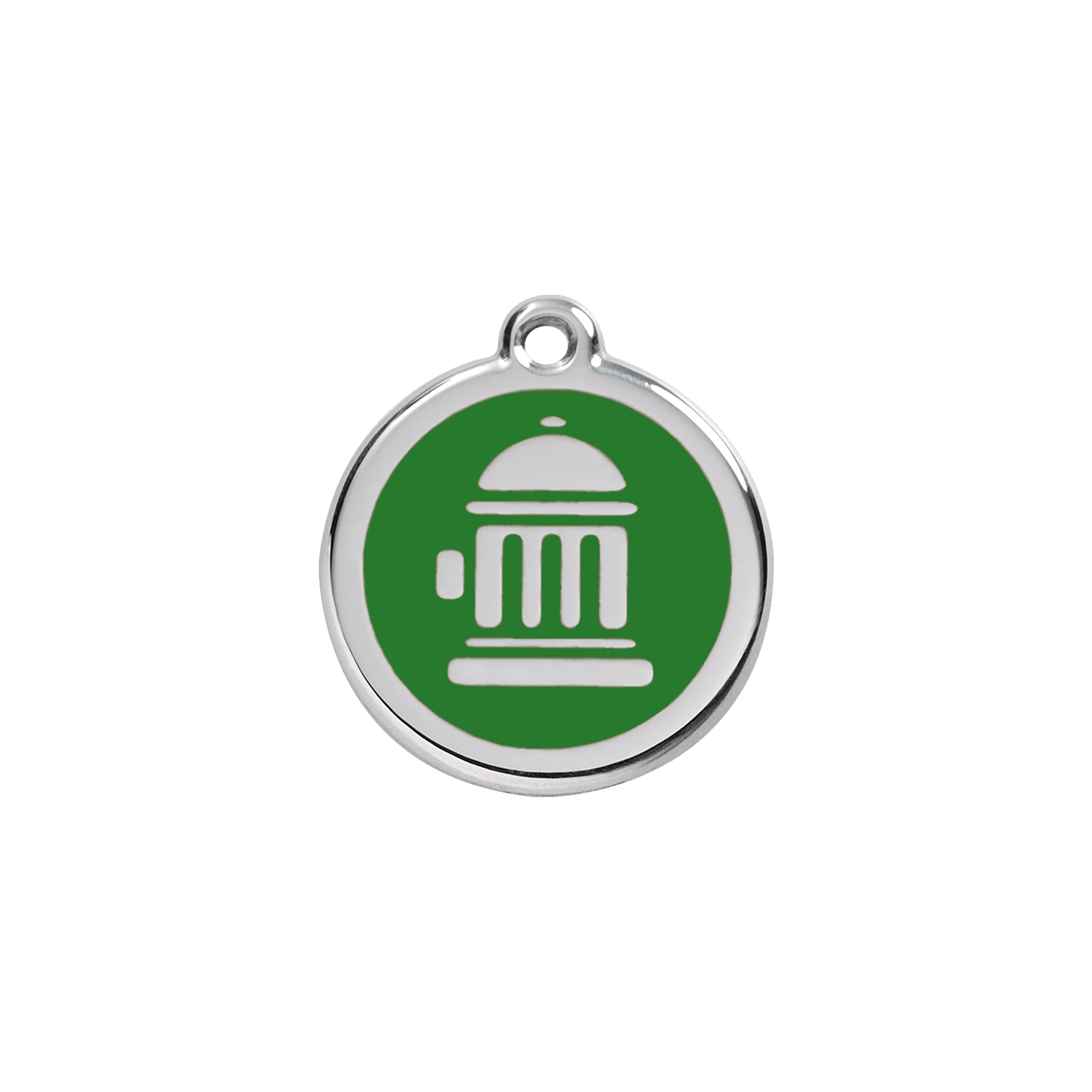 Vue avant - Médaille personnalisée pour chien/chat Red Dingo Émail et acier inoxydable - Bouche d'incendie vert - Size S