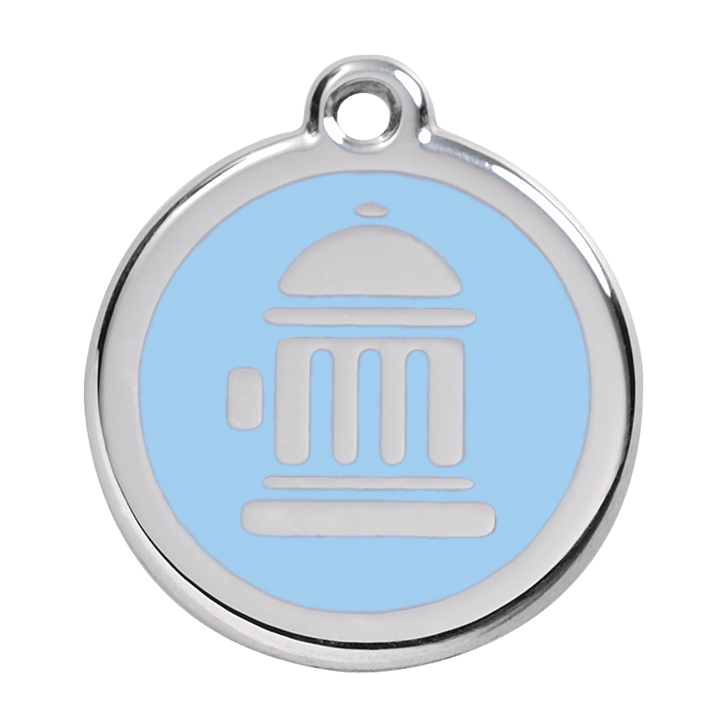 Vue avant - Médaille personnalisée pour chien Red Dingo Émail et acier inoxydable Bouche d'incendie Bleu clair - Size L