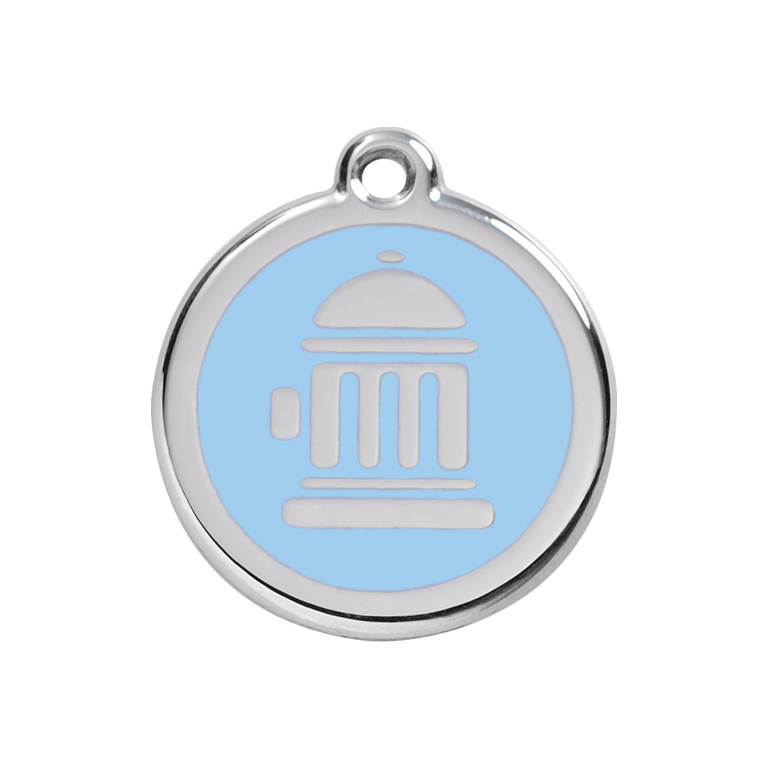 Vue avant - Médaille personnalisée pour chien Red Dingo Émail et acier inoxydable - Bouche d'incendie - Bleu clair - Size M