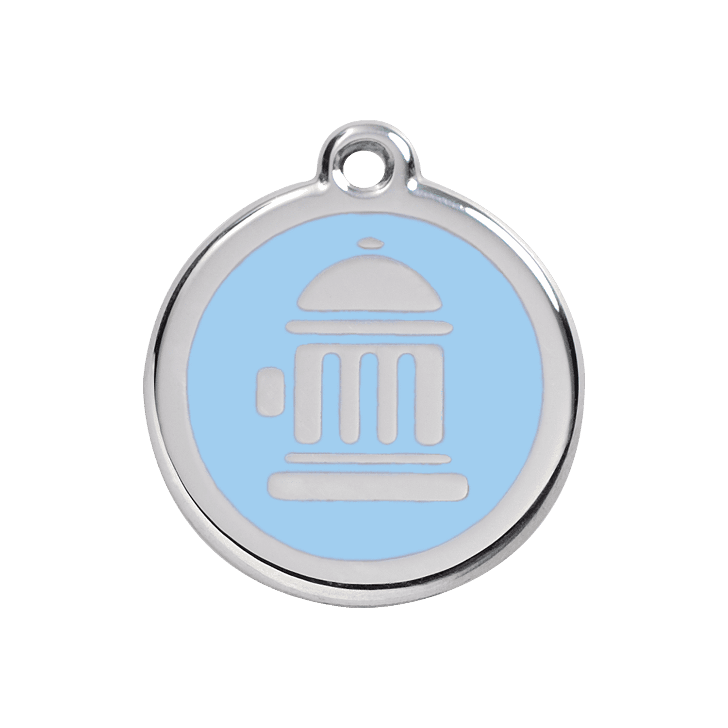 Vue avant - Médaille personnalisée pour chien Red Dingo Émail et acier inoxydable - Bouche d'incendie - Bleu clair - Size M