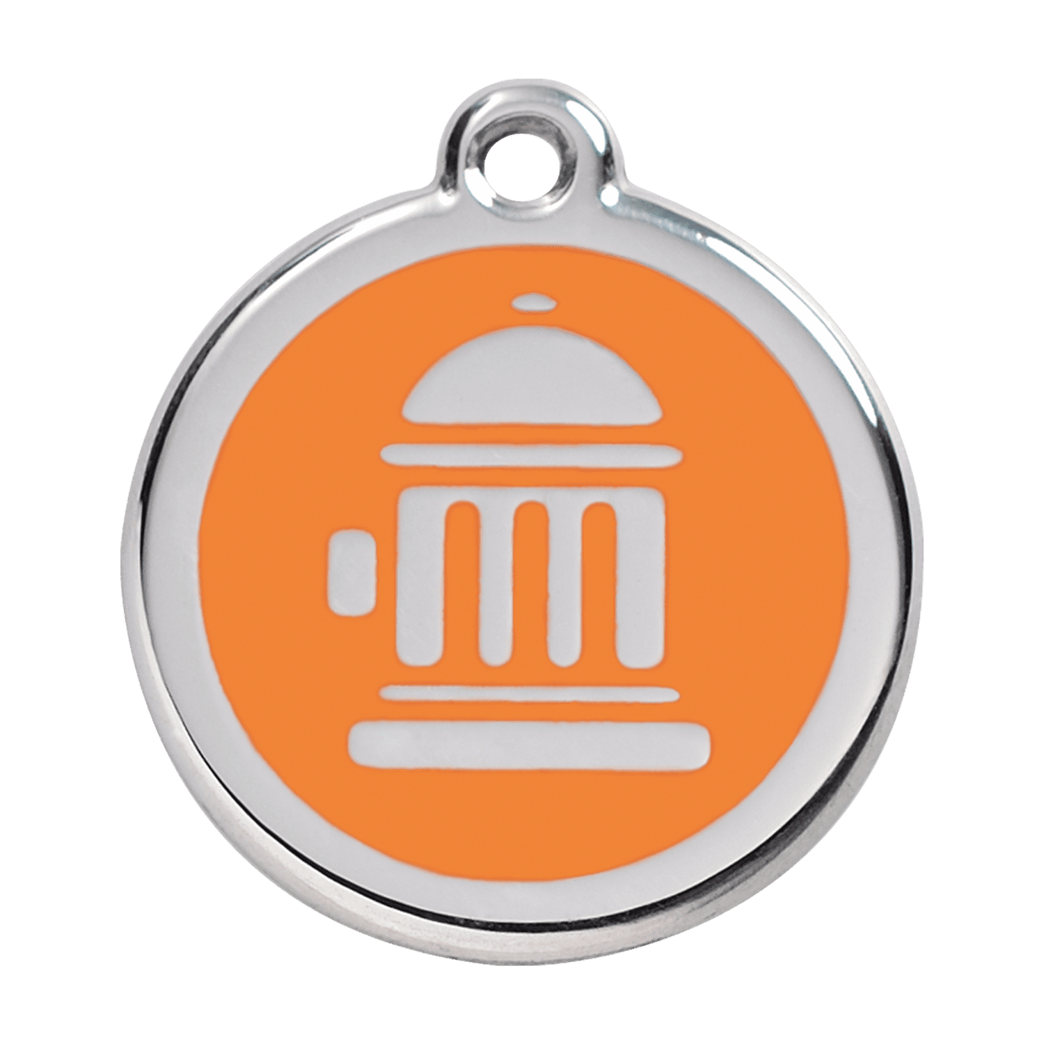Vue avant - Médaille personnalisée pour chien Red Dingo Émail et acier inoxydable Orange Bouche d'incendie - Size L