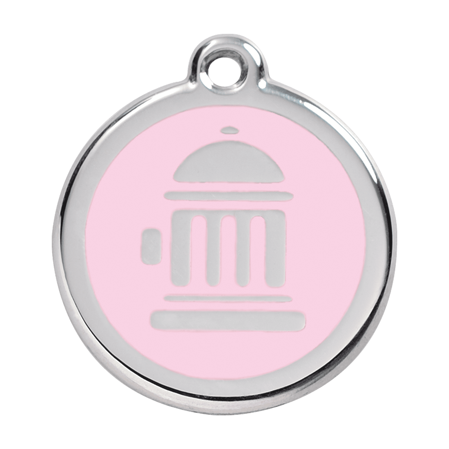 Vue avant - Médaille personnalisée pour chien Red Dingo Émail et acier inoxydable - Bouche d'incendie rose - Size L