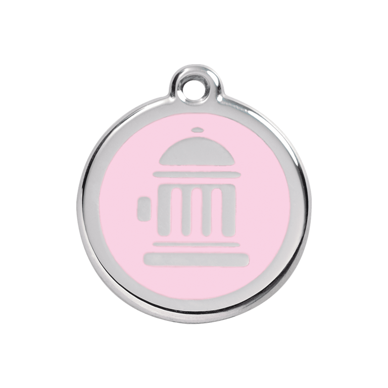 Vue avant - Médaille personnalisée Red Dingo Émail et acier inoxydable - Bouche d'incendie rose - Size M