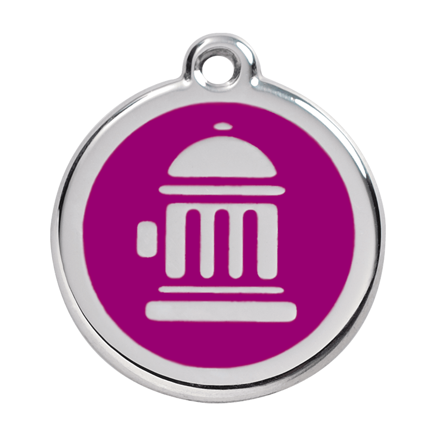 Vue avant - Médaille personnalisée pour chien Red Dingo Émail et acier inoxydable Bouche d'incendie Violet - Size L