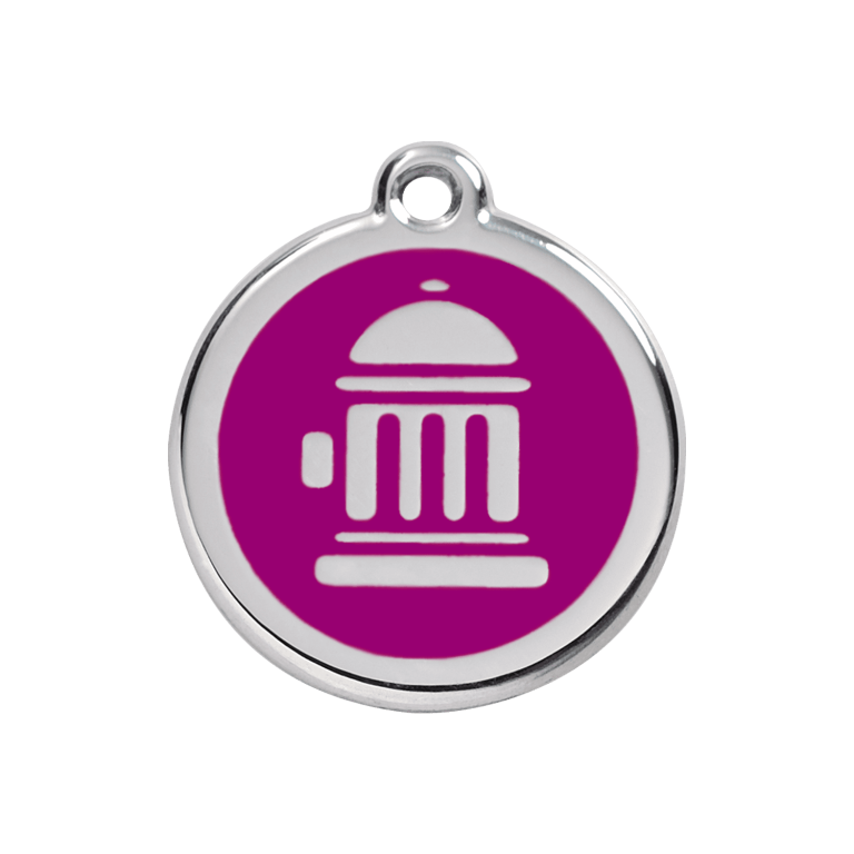 Vue avant - Médaille personnalisable pour chien Red Dingo Émail et acier inoxydable Bouche d'incendie Violet 30.00mm