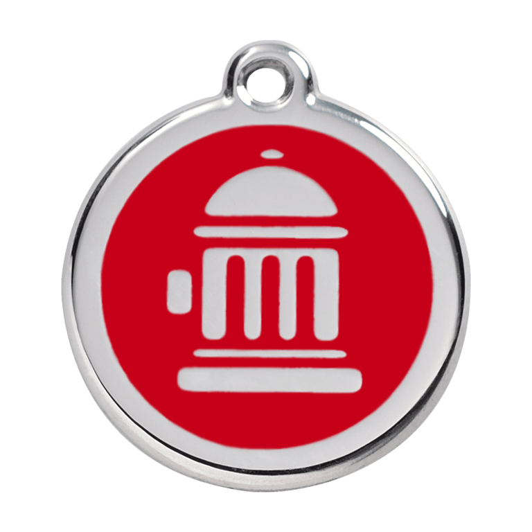 Vue avant - Médaille personnalisée pour chien Red Dingo Émail et acier inoxydable - Bouche d'incendie - Rouge - Size L