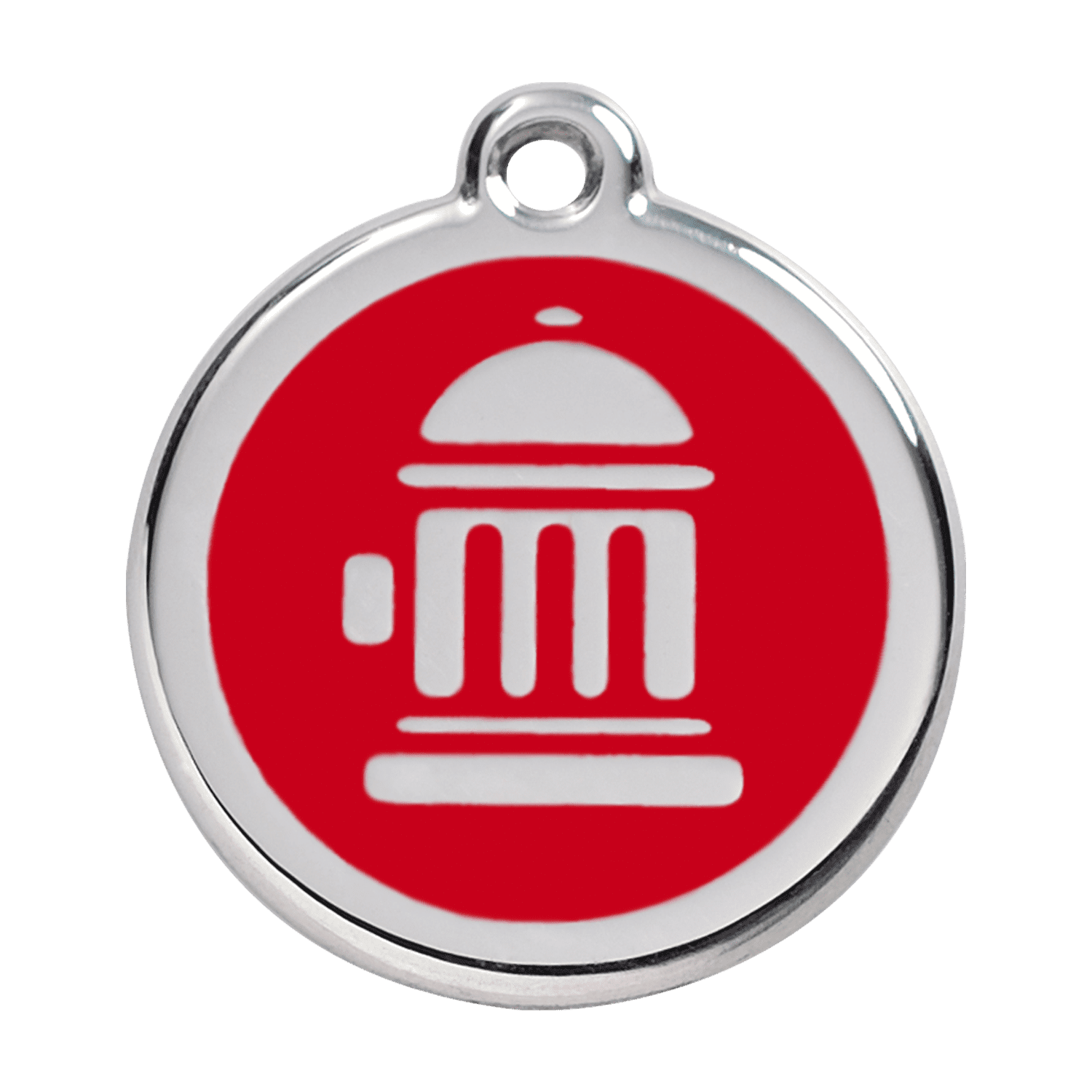 Vue avant - Médaille personnalisée pour chien Red Dingo Émail et acier inoxydable - Bouche d'incendie - Rouge - Size L