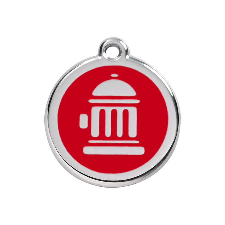 Vue avant - Médaille personnalisée pour chien Red Dingo Émail et acier inoxydable - Bouche d'incendie - Rouge - Size M