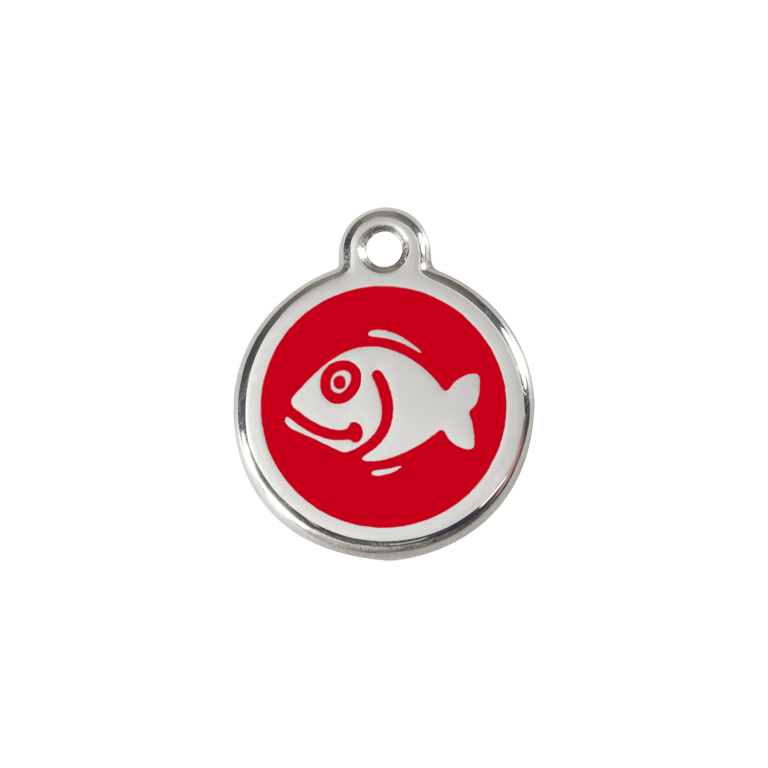 Vue avant - Médaille personnalisée pour chien/chat Red Dingo Émail et acier inoxydable Poisson Rouge - Size S