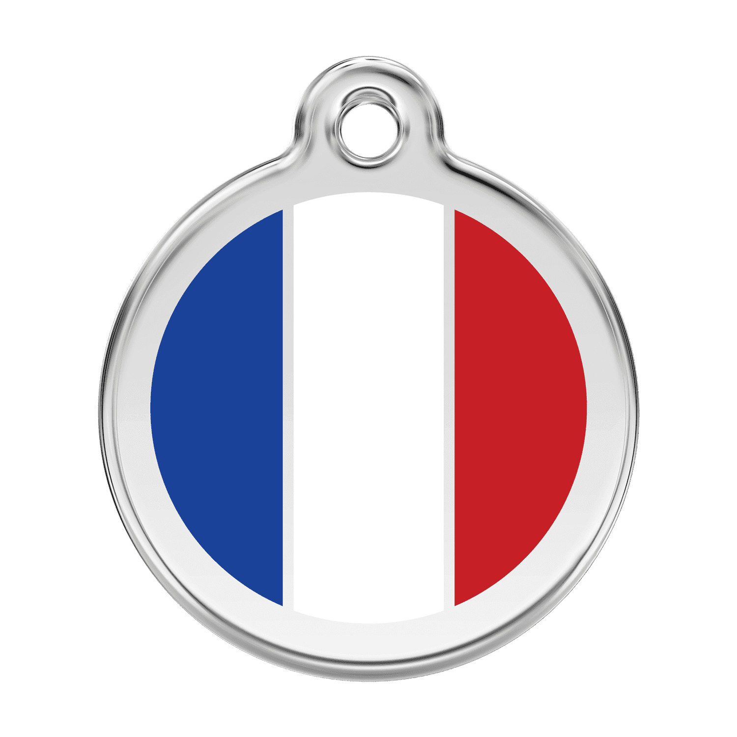 Vue avant - Médaille personnalisée pour chien Red Dingo Émail et acier inoxydable Drapeau français Blanc - Size L