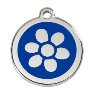 Dark Blue Flower Dog ID Tag Large