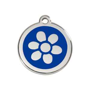 Dark Blue Flower Dog ID Tag Medium