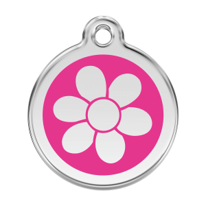 Bright Pink Flower Dog ID Tag Large