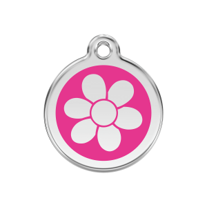 Bright Pink Flower Dog ID Tag Medium