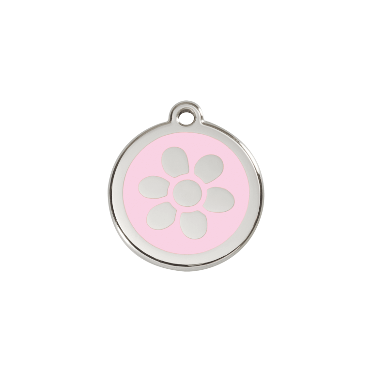 Vue avant - Médaille personnalisée Red Dingo Émail et acier inoxydable - Motif Fleur - Rose - Size S