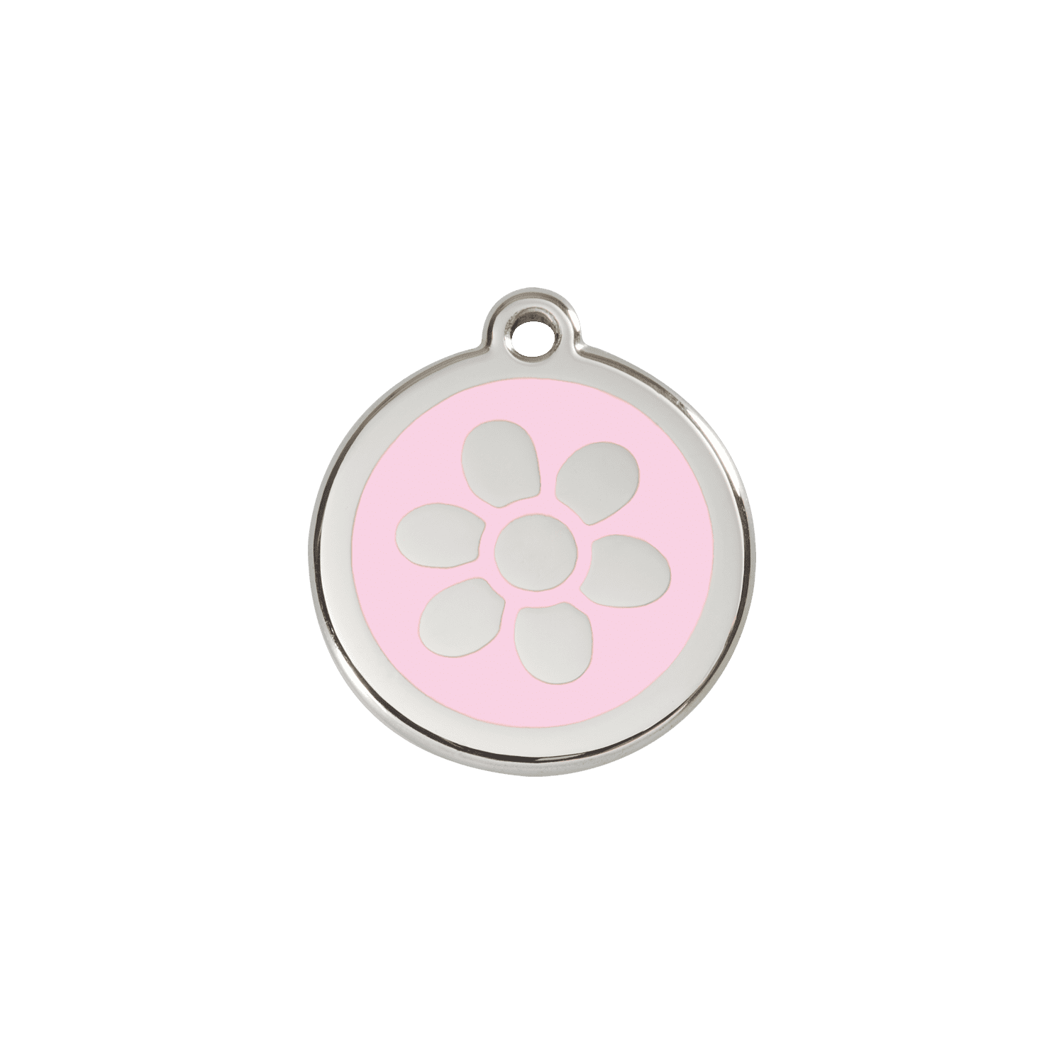 Vue avant - Médaille personnalisée Red Dingo Émail et acier inoxydable - Motif Fleur - Rose - Size S