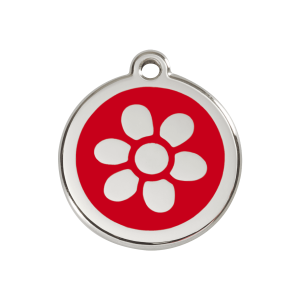 Red Flower Dog ID Tag Medium