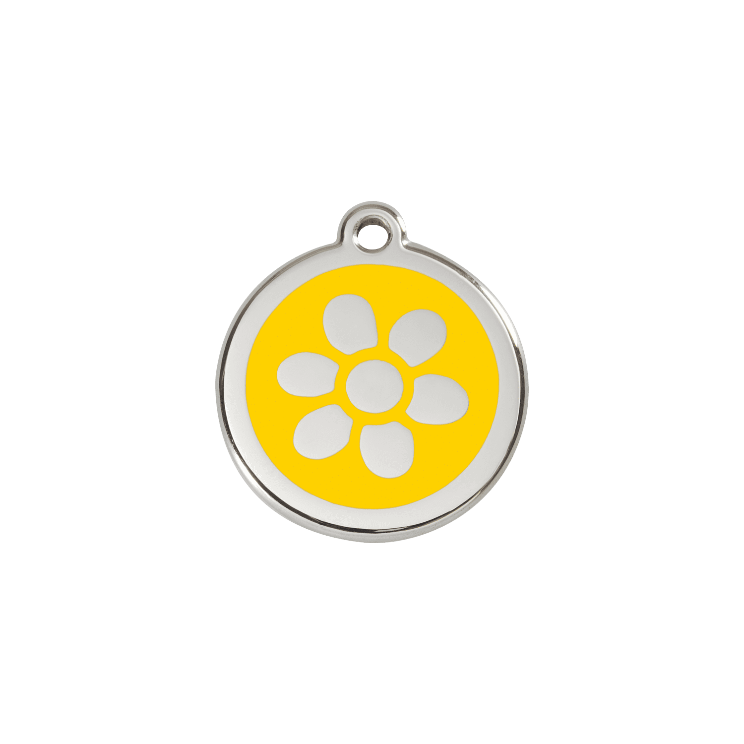 Vue avant - Médaille personnalisée pour chien/chat Red Dingo Émail/Acier Jaune 20mm - Fleur - Size S