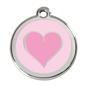 Large Pink Heart Dog ID Tag in Enamel and Stainless Steel