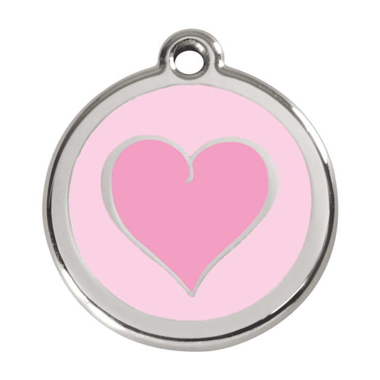 Vue avant - Médaille personnalisée pour chien Red Dingo Émail et acier inoxydable - Motif coeur rose - Size L