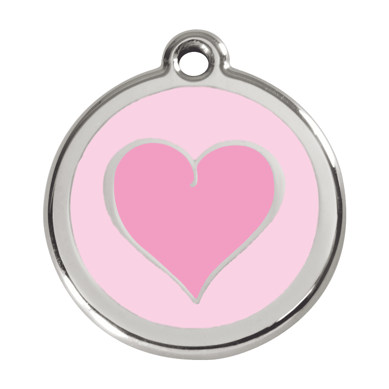 Vue avant - Médaille personnalisée pour chien Red Dingo Émail et acier inoxydable - Motif coeur rose - Size L