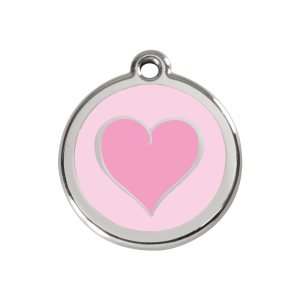 Medium Pink Heart Dog ID Tag in Enamel and Stainless Steel
