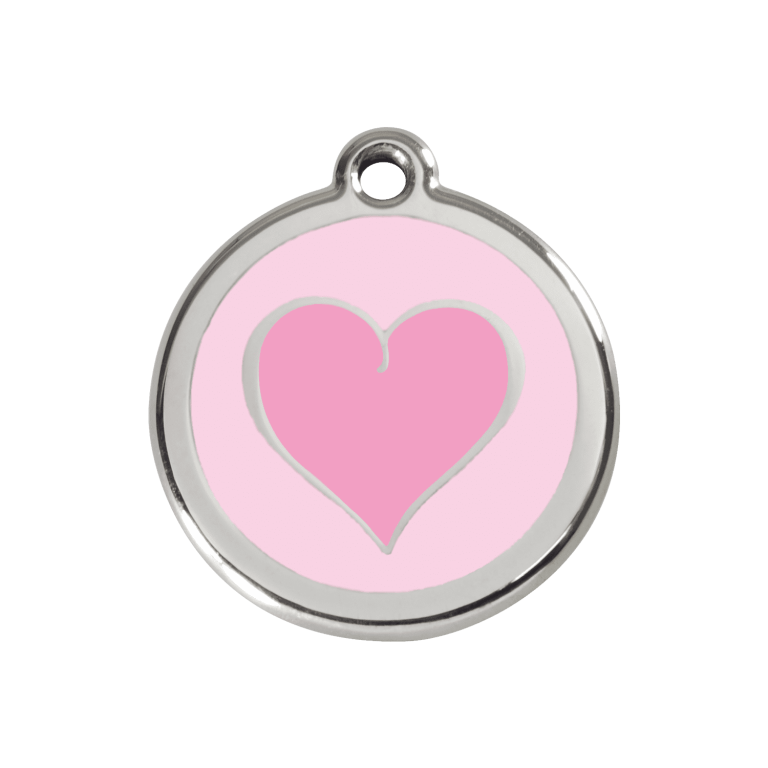 Vue avant - Médaille personnalisée pour chien/chat Red Dingo Émail/Acier inoxydable Coeur rose 30mm - Rose - Size M - Réf : 01-HK-PK-ME