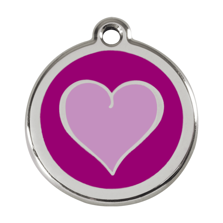 Vue avant - Médaille personnalisée pour chien Red Dingo Coeur violet - Size L - Réf : 01-HP-PU-LG